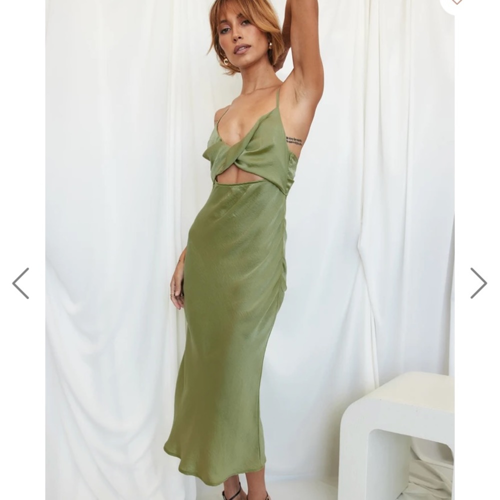 take me home sage twist midi dress